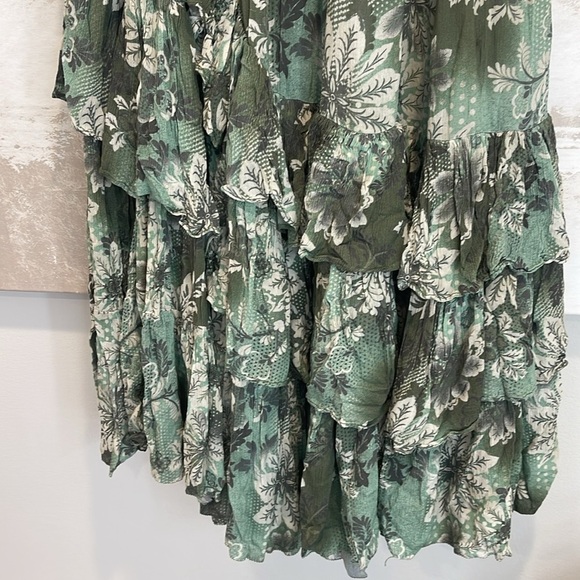 FREE PEOPLE Marietta Floral Green Tiered Maxi Skirt - Picture 4 of 5